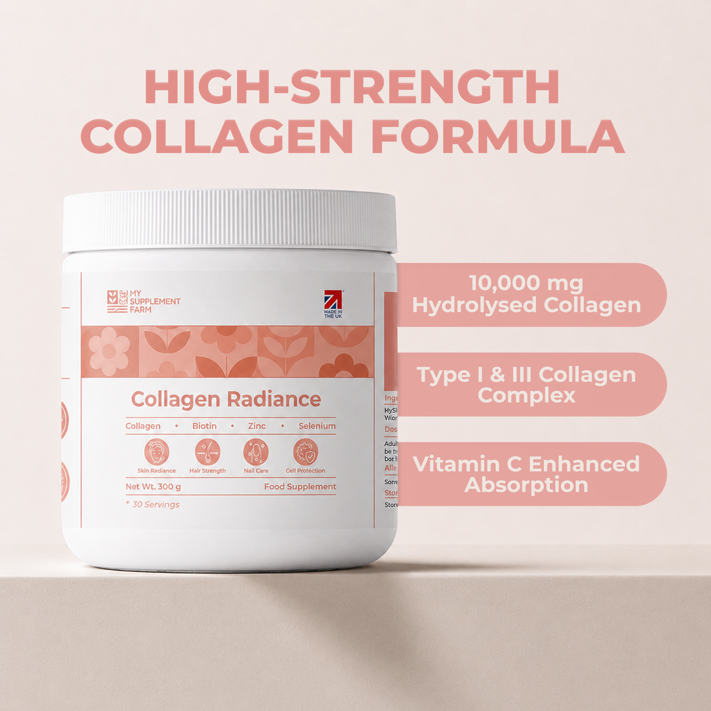 Collagen Protein Powder for Hair, Skin & Nails – 10,000mg High Strength