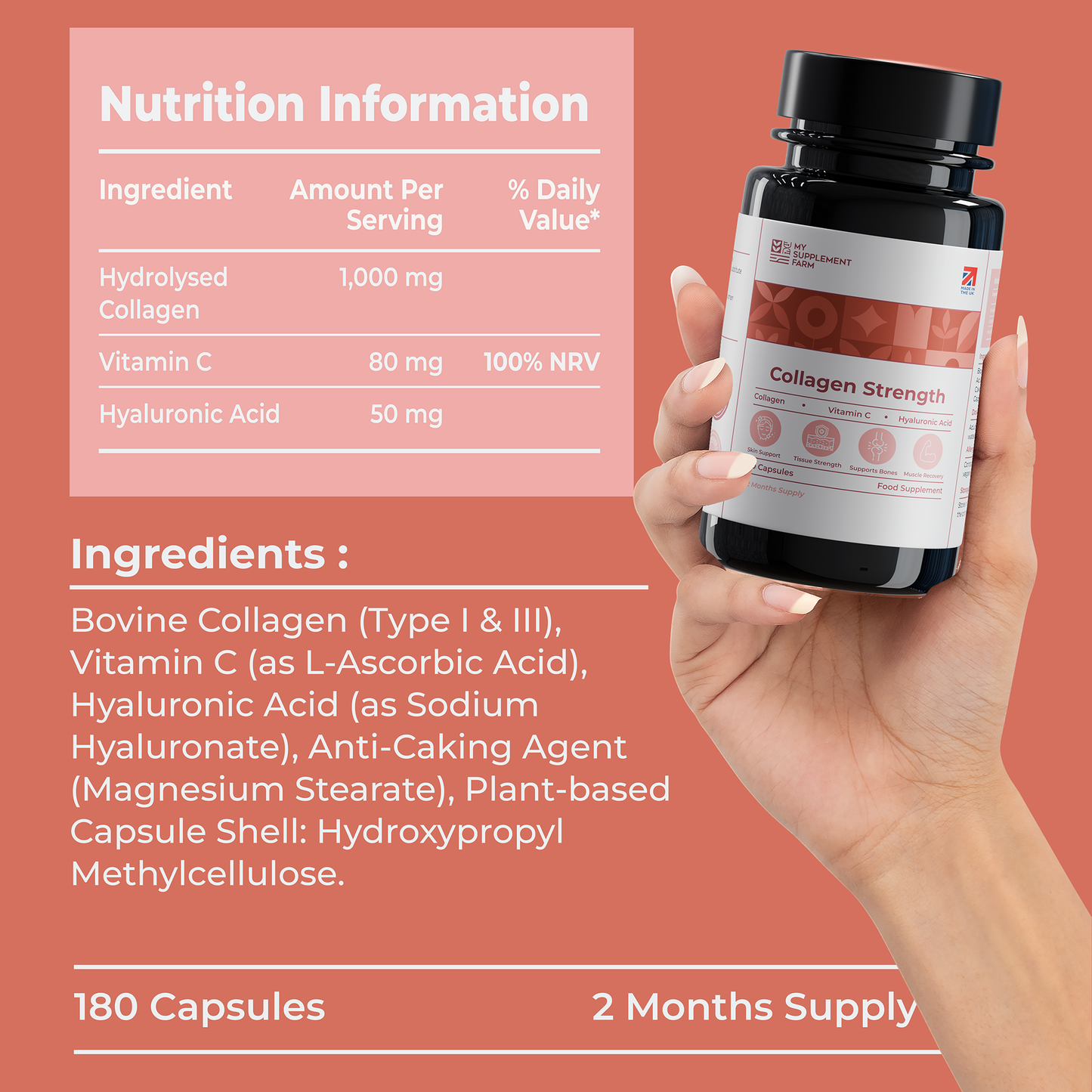 Triple Action Collagen Supplement – High Strength Capsules for Hair, Skin & Nails