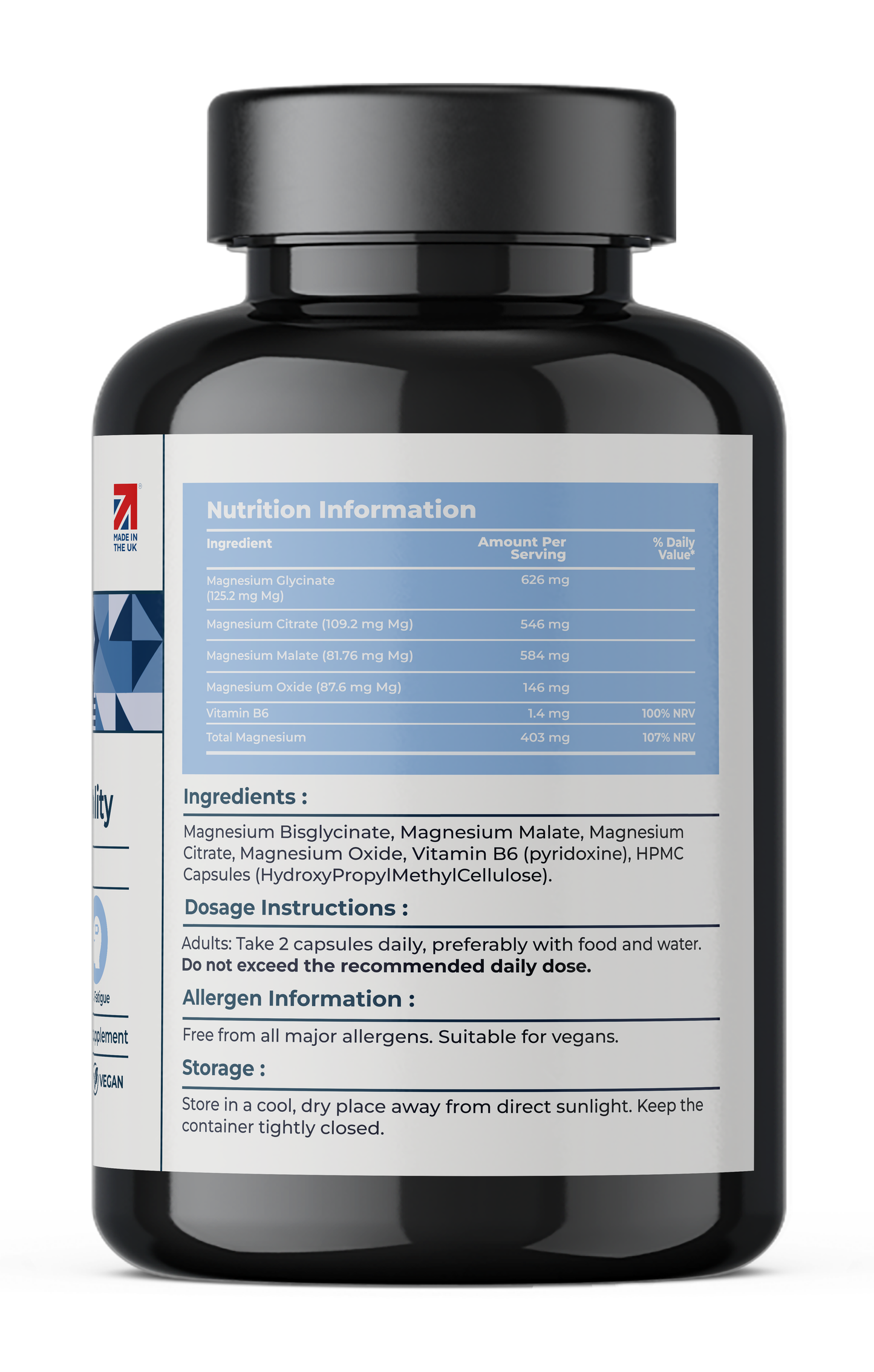 4 in 1 Magnesium Complex Capsules 403mg for Energy, Sleep & Vitality