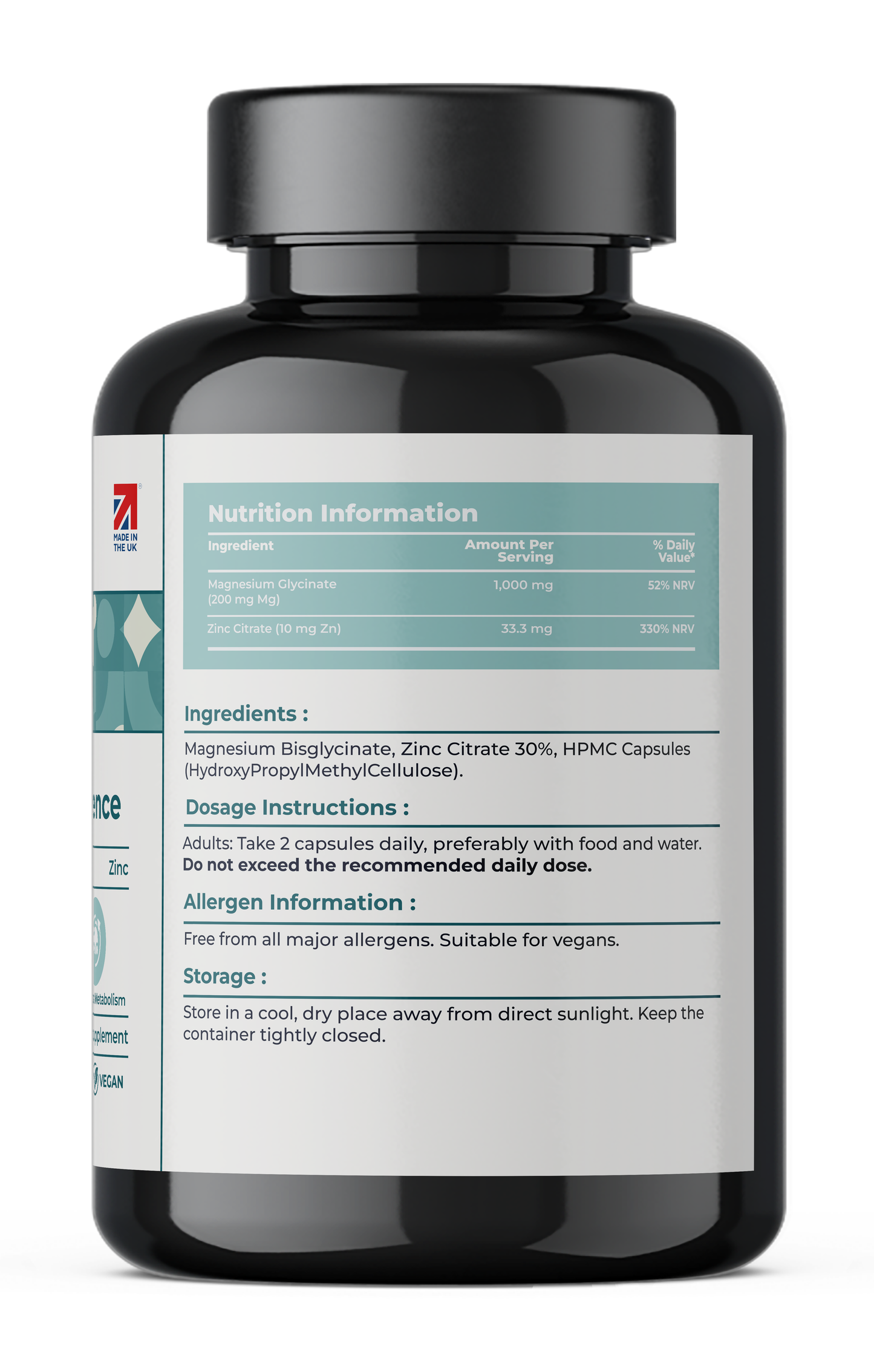 Magnesium Glycinate & Zinc Capsules – Supports Energy, Immunity & Calm