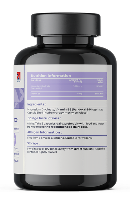 Magnesium Glycinate with Vitamin B6 Capsules for Energy & Calm Balance