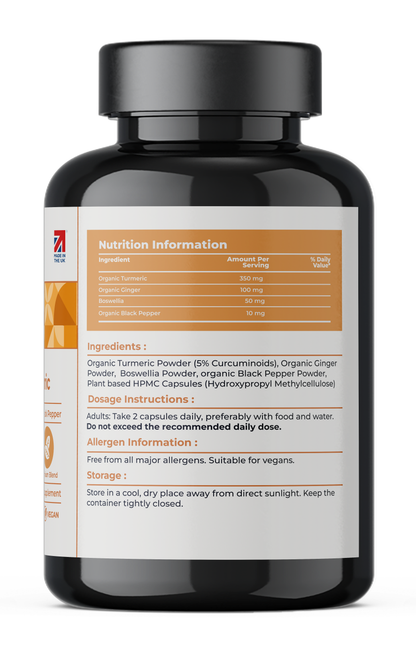 Organic Turmeric & Black Pepper Capsules 1020mg for Joint Comfort & Daily Mobility